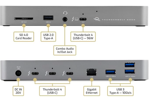 OWC 11-Port Thunderbolt Dock with 4 Ports, 4 USB Ports, Ethernet, Audio, and Card Reader Functionality for Thunderbolt 3 Mac or Thunderbolt 4 PC