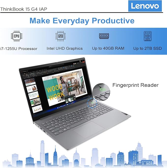 Lenovo ThinkBook 15 Gen 4 Business Laptop 15.6" FHD Touchscreen, Intel 10-Core i7-1255U, 16GB RAM, 512GB PCIe SSD